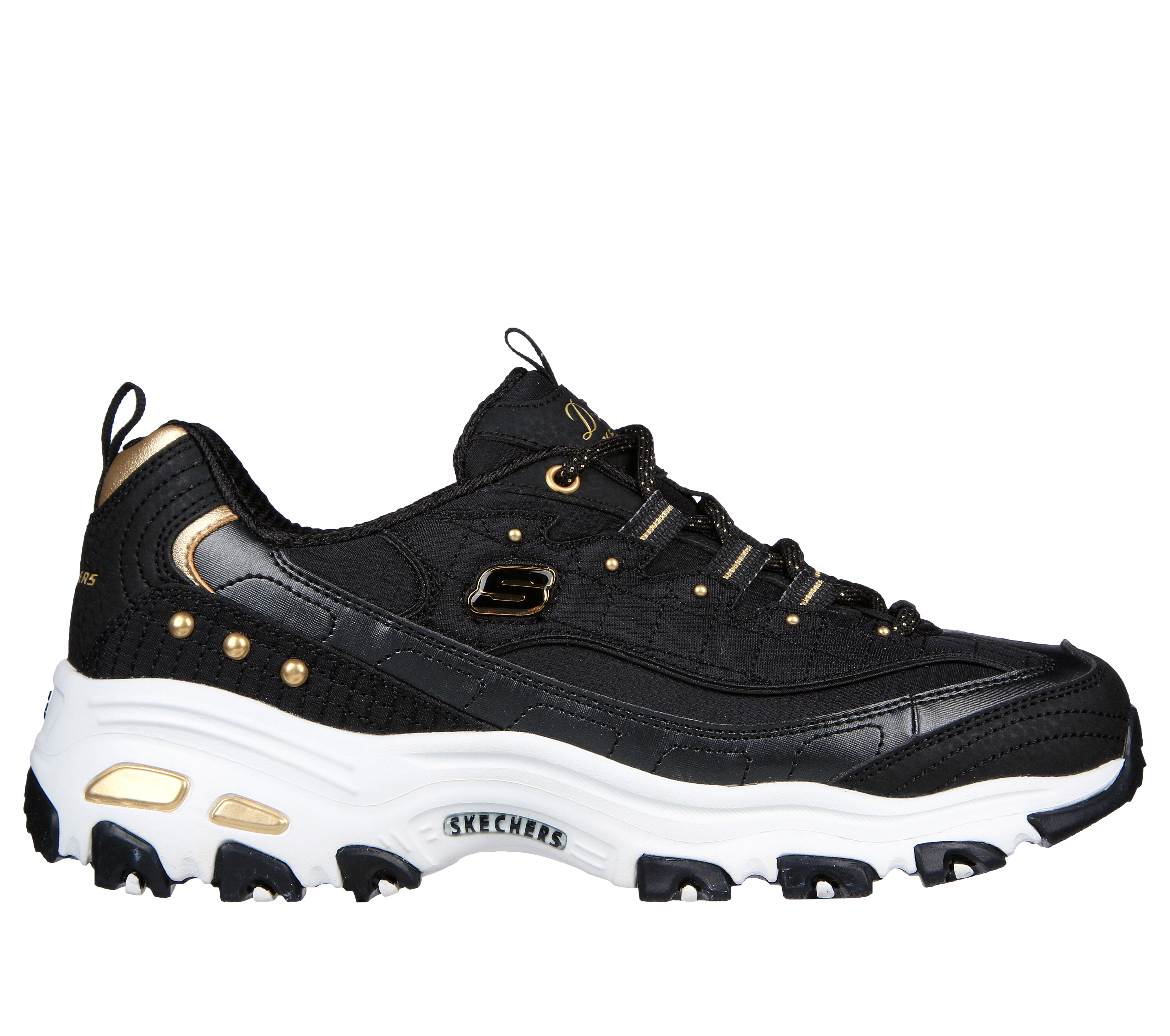 Skechers preto cheap e dourado