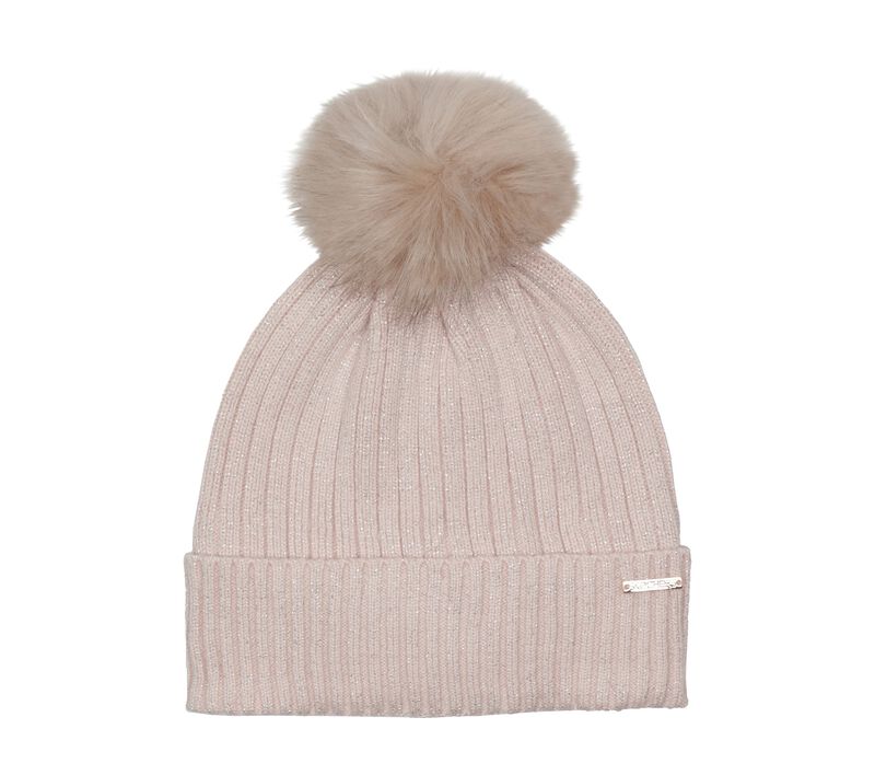 Metallic Ribbed Beanie Hat, PINK, largeimage number 0