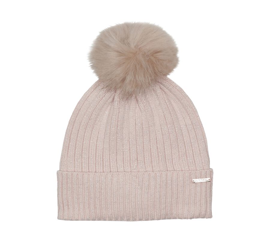 Metallic Ribbed Beanie Hat, PINK, largeimage number 0