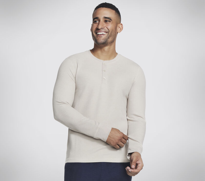 GO KNIT Waffle Henley, BROWN / WHITE, largeimage number 0