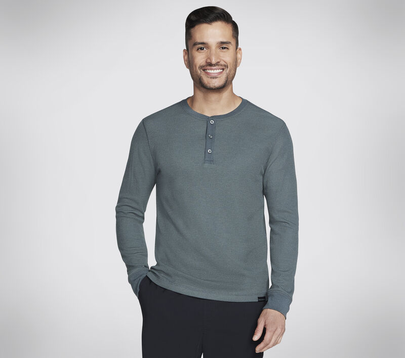 GO KNIT Waffle Henley, VERDE / PRETO, largeimage number 0