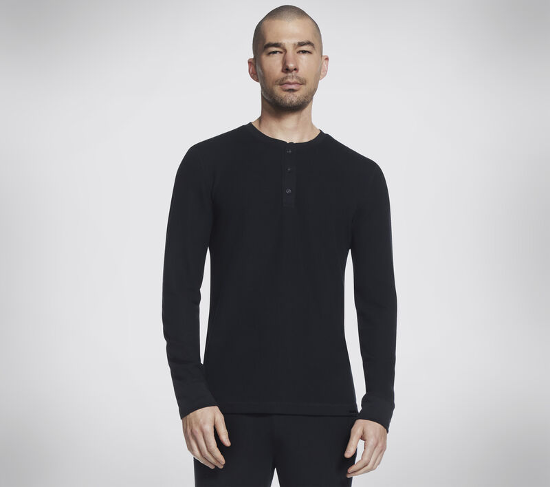 GO KNIT Waffle Henley, PRETO, largeimage number 0