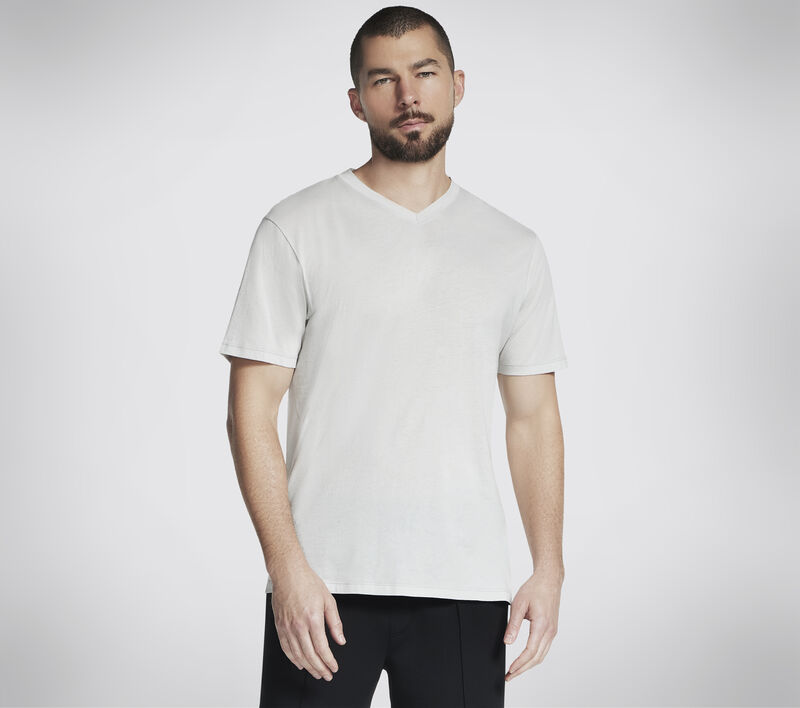 GO DRI Pima Signature V-Neck, BRANCO / TAUPE, largeimage number 0