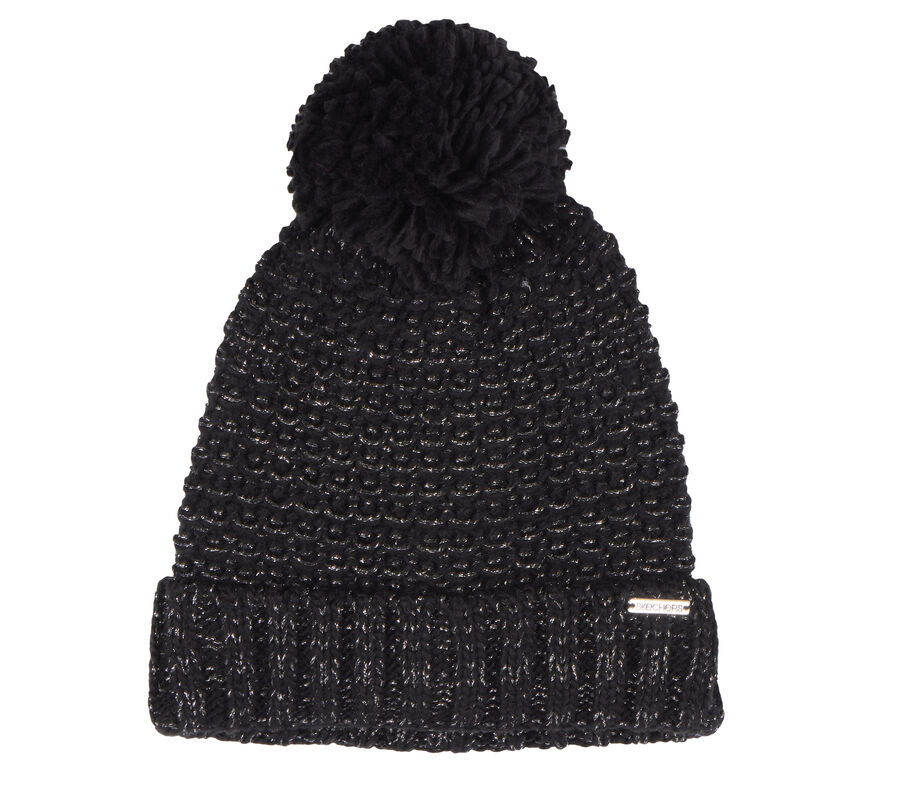 Reverse Stitch Pom-Pom Beanie, PRETO, largeimage number 0