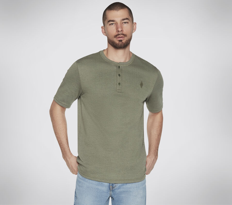 GOKNIT Pique Short Sleeve Henley, CINZENTO CLARO / VERDE, largeimage number 0