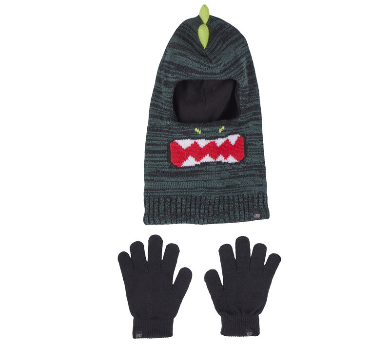 3D Knit Dino Ski Mask and Glove Set, VERDE, largeimage number 0