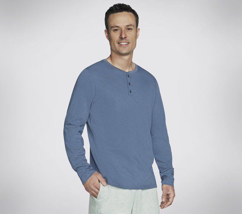 SKECH-BREEZE Slub L/S Henley, AZUL / CINZENTO, largeimage number 0